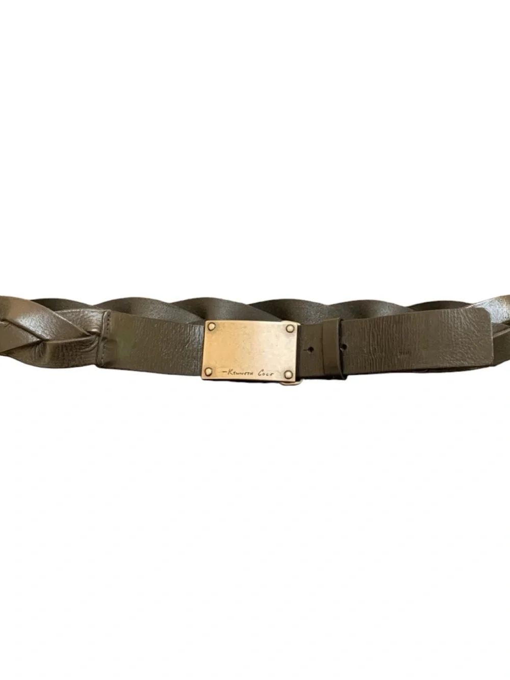 Kenneth Cole Black Leather Braided Belt Distressed Silver Buckle Size 36